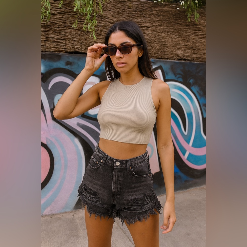 Zara Black Jean Shorts Distressed High-Waisted